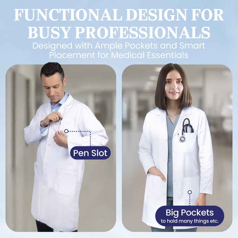 DR Instruments DR Uniforms Unisex Lab Coats - 100% Cotton - Sanforized to Prevent Shrinking- Laboratory Coat for Students and Professionals (M) - Image 3